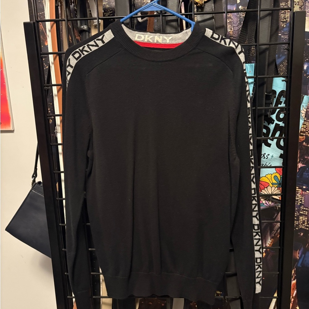 DKNY Black Crewneck Sweater with Logo Accents
